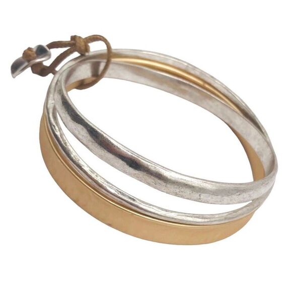 Mixed Metal Set of 3 Bangle Bracelets - Picture 3 of 5